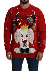 Men's Red Christmas Dog Pullover Cashmere Sweater Clothing