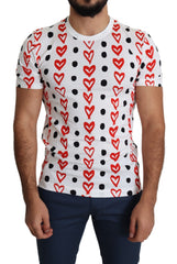 White Hearts Print Cotton Men Top T-Shirt