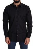 Men's Black Cotton Stretch Formal Gold Dress Shirt Elastane