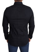 Men's Blue Cotton Formal Gold Dress Shirt Black Elastane