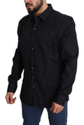 Men's Black Cotton Stretch Dress Sicilia Shirt Elastane