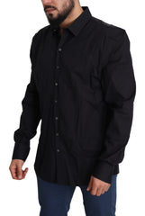 Men's Black Cotton Stretch Dress Sicilia Shirt Elastane