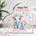Guirnalda personalizada Mamá Bebé Elefante Placa acrílica en forma de corazón con nombres y año Decoración del hogar Regalo del Día de la Madre para Mamá Abuela