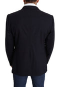 Black Wool Stretch Men Coat Martini Blazer Virgin Elastane Clothing