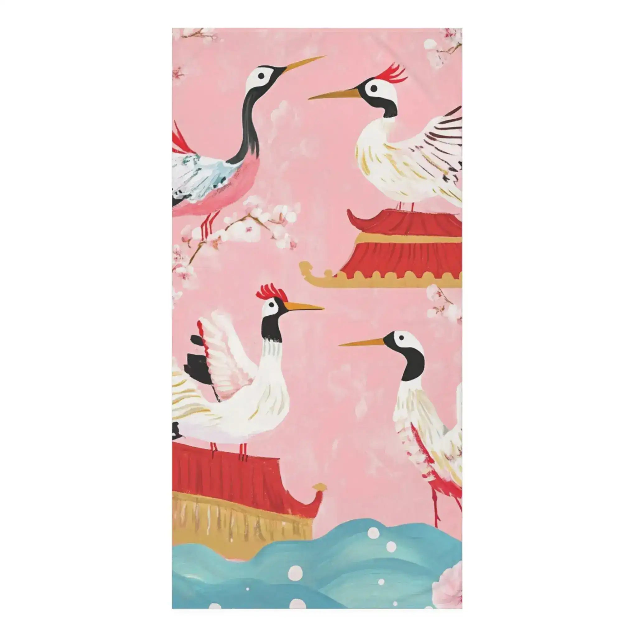 Graceful Crane and Blossom Bath Towel