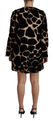 Women's Black Giraffe Print Shift Mini Dress Nylon Silk