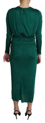 Women's Green Fitted Silhouette Midi Viscose Dress