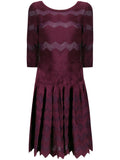 Alaia Chevron-Patterned Silk-Blend Dress — Burgundy