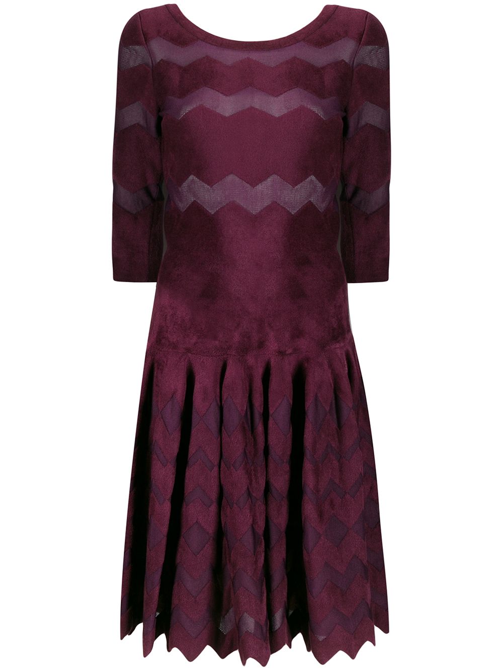 Alaia Chevron-Patterned Silk-Blend Dress — Burgundy
