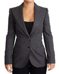 Women's Gray Single Breasted Fitted Blazer Wool Jacket Virgin Elastane Clothing