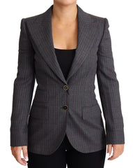 Women's Gray Single Breasted Fitted Blazer Wool Jacket Virgin Elastane Clothing