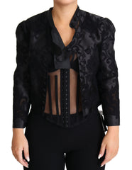 Women's Black Lace Sheer Corset Organza Silk Jacket Clothing