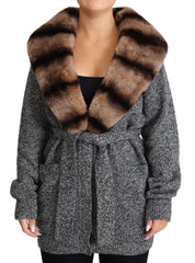 Women's Gray Cardigan Fur Coat Cashmere Jacket Clothing