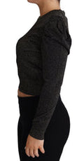 Women's Lurex Cropped Pullover Black Rayon Polyester