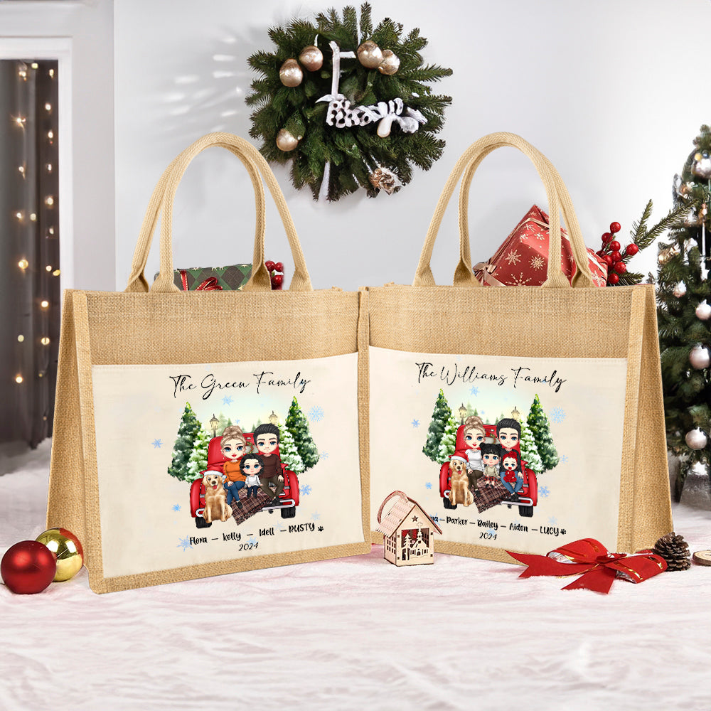 Personalizada Navidad Copo de Nieve Caricatura Personaje Grande Bolsa de Yute con Nombre y Título Regalo de Navidad para Mujer Familia