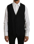 Men's Black Solid Wool Silk Vest Clothing