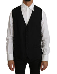 Men's Black Solid Wool Silk Vest Clothing