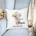 Personalizado He Is Risen Bible Verse 1-5 Birth Flowers Soft Throw Pillow Cover with Text Home Decor Religious Easter Gift for Women Christians