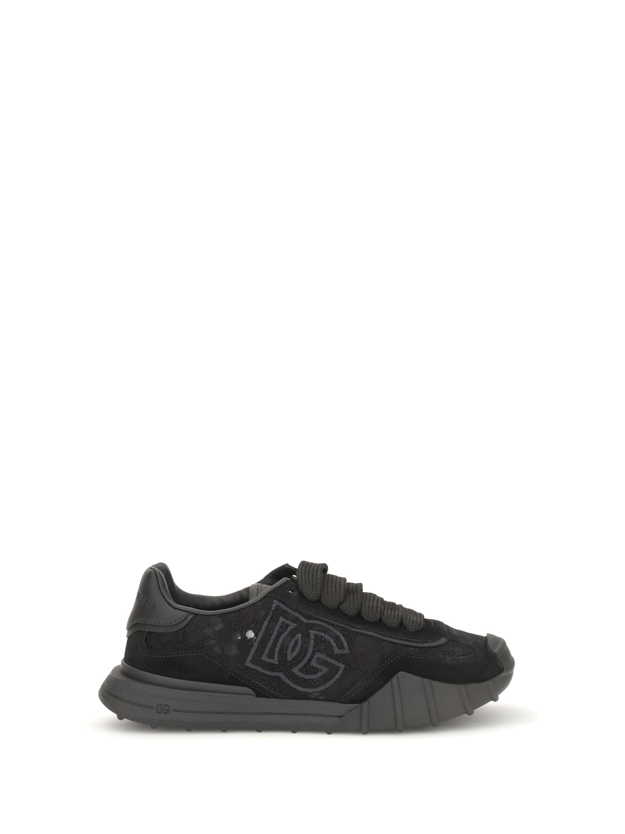 Dolce & Gabbana Leather and Lace Sneaker — Black