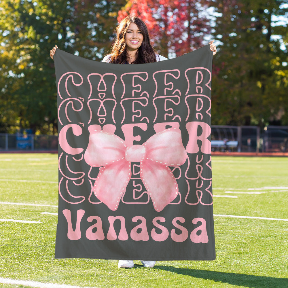 Personalizada Cheer Pink Coquette Bow Soft Throw Blanket with Name Home Decor Birthday Team Gift for Cheerleaders Girls