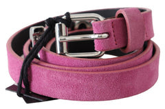 Women's Pink Silver Chrome Metal Buckle Waist Belt Leather
