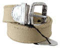 Women's Beige Cotton Rustic Logo Buckle Belt