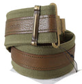 Women's Green Leather Rustic Bronze Buckle Army Belt Cotton &