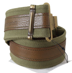 Women's Green Leather Rustic Bronze Buckle Army Belt Cotton &