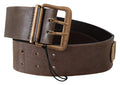 Women's Brown Leather Wide Bronze Buckle Waist Belt