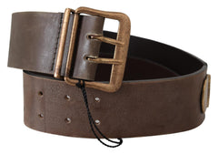 Women's Brown Leather Wide Bronze Buckle Waist Belt