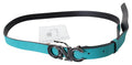 Women's Blue Green Leather Logo Silver Buckle Belt
