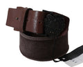 Women's Dark Brown Leather Wide Buckle Waist Belt