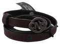Women's Brown Skinny Leather Round Logo Buckle Belt