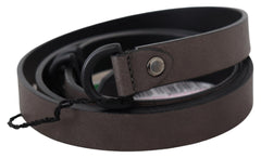 Women's Brown Leather Skinny Round Buckle Belt