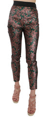 Women's Multicolor Iridescent Brocade Jacquard Trousers Crop Pants Polyester