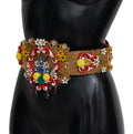 Women's Embellished Floral Crystal Wide Waist Carretto Belt Gold Nylon