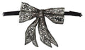 Women's Silver Crystal Beaded Sequined Catwalk Necklace Bowtie Silk