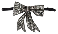 Women's Silver Crystal Beaded Sequined Catwalk Necklace Bowtie Silk