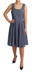Women's Blue Polka Cotton A-Line Stretch Dress
