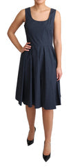 Women's Blue Polka Dotted Cotton A-Line Dress