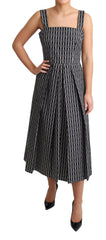 Women's Black White Pattern Cotton A-Line Dress