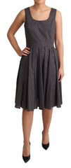 Women's Black Floral Cotton A-Line Stretch Dress