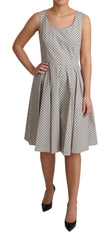 Women's Beige Polka Dotted Cotton A-Line Dress