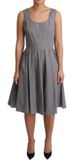 Women's Blue Beige Geometric Cotton A-Line Dress