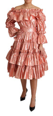 Women's Pink Ruffled Dress Silk Cotton Gown