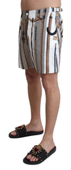 Men's White Walking Stick Beachwear Shorts Swimshorts Polyester