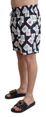 Men's Black Card Deck Print Beachwear Swimshorts Polyester Clothing