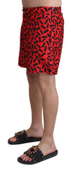 Men's Red Patterned Beachwear Shorts Swimwear Polyester
