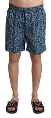 Men's Blue Patterned Print Beachwear Shorts Swimwear Polyester