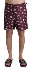 Men's Hats-Print Polyester Swim Shorts Maroon Swimwear